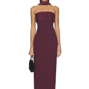 REVOLVE Strapless Wine Column Dress with Neck Scarf
